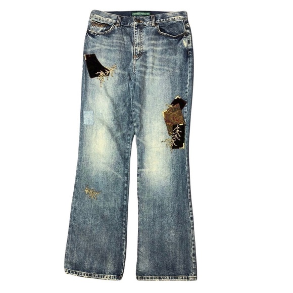 Lauren Ralph Lauren bootcut jeans patched embroidered embellished 10” rise 6 - Picture 1 of 9
